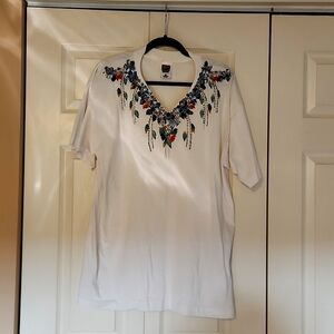 Women's Hand-Painted V-Neck T-shirt and Shorts Set, Size XL
